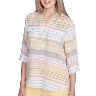 Thumbnail 8: Alfred Dunner Alfred Dunner Womens 3/4 Sleeve Buttoned Striped Top 