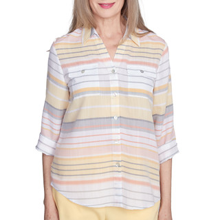 Thumbnail 2: Alfred Dunner Alfred Dunner Womens 3/4 Sleeve Buttoned Striped Top 