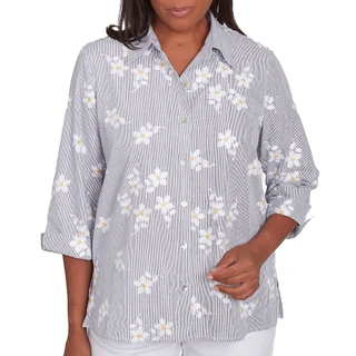 Thumbnail 1: Alfred Dunner Alfred Dunner Petite 3/4 Sleeve Floral Buttoned Top 