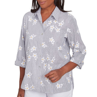 Thumbnail 4: Alfred Dunner Alfred Dunner Petite 3/4 Sleeve Floral Buttoned Top 