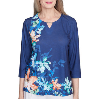 Thumbnail 2: Alfred Dunner Alfred Dunner Womens 3/4 Sleeve Asymmetric Floral Top 