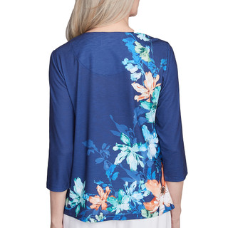 Thumbnail 4: Alfred Dunner Alfred Dunner Womens 3/4 Sleeve Asymmetric Floral Top 