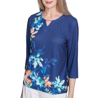 Thumbnail 8: Alfred Dunner Alfred Dunner Womens 3/4 Sleeve Asymmetric Floral Top 