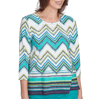 Thumbnail 2: Alfred Dunner Alfred Dunner Womens 3/4 Sleeve Chevron Print Top 