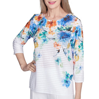 Thumbnail 4: Alfred Dunner Alfred Dunner Petite 3/4 Sleeve Textured Floral Top 