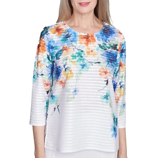Thumbnail 1: Alfred Dunner Alfred Dunner Petite 3/4 Sleeve Textured Floral Top 
