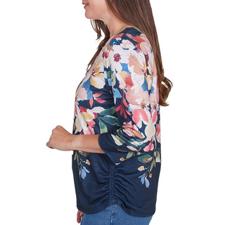 Thumbnail 3: Alfred Dunner Alfred Dunner Womens 3/4 Sleeve Floral Knit Ruched Top 