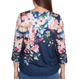Thumbnail 2: Alfred Dunner Alfred Dunner Womens 3/4 Sleeve Floral Knit Ruched Top 