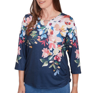 Thumbnail 4: Alfred Dunner Alfred Dunner Womens 3/4 Sleeve Floral Knit Ruched Top 