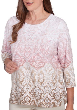Thumbnail 4: Alfred Dunner Alfred Dunner Petite 3/4 Sleeve Ombre Medallion Top 