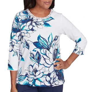 Thumbnail 2: Alfred Dunner Alfred Dunner Womens 3/4 Sleeve Fineline Floral Print Top 