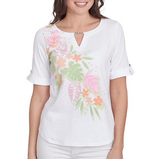 Thumbnail 1: Hearts of Palm Hearts of Palm Womens Elbow Sleeve Leaf Print Top 