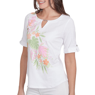Thumbnail 4: Hearts of Palm Hearts of Palm Womens Elbow Sleeve Leaf Print Top 