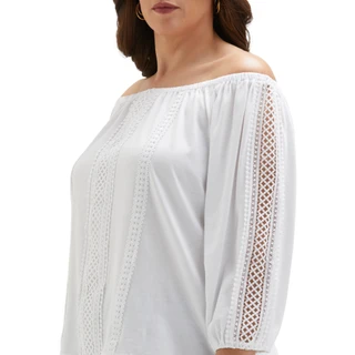 Thumbnail 6: Ella Ella Plus 3/4 Sleeve Solid Lace Trim Off the Shoulder Top 