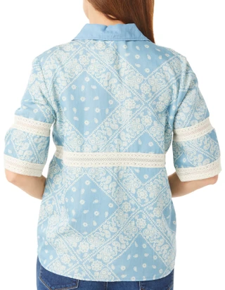 Thumbnail 4: BUNULU Bunulu Womens Short Sleeve Lace Trim Paisley Buttoned Top 