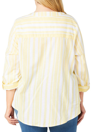 Thumbnail 4: NUCO Nuco Plus 3/4 Sleeve Buttoned Striped Print Top 