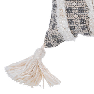 Thumbnail 2: CASA DECOR Casa Decor Grey Textured Pillow with Tassels 