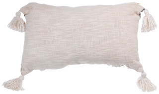Thumbnail 4: CASA DECOR Casa Decor Grey Textured Pillow with Tassels 