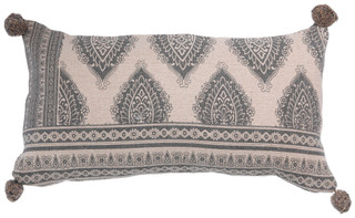 Thumbnail 1: CASA DECOR Casa Decor Grey Printed Pillow with Tassels 