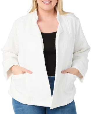 Thumbnail 4: Onque Casual Onque Plus Long Sleeve Solid Open Textured Jacket 