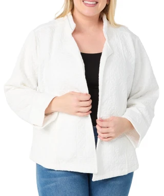 Thumbnail 2: Onque Casual Onque Plus Long Sleeve Solid Open Textured Jacket 