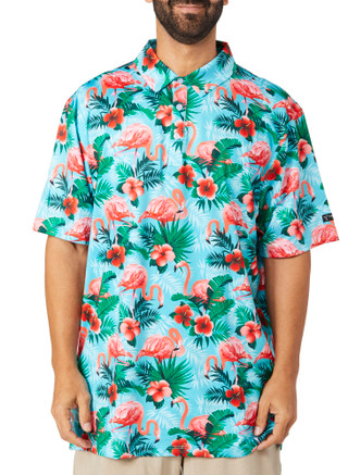 Thumbnail 1: YATTA GOLF Yatta Golf Mens Tropical Flamingo Golf Polo Shirt 