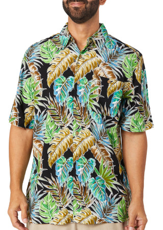 Thumbnail 1: CAMPIA Campia Mens Short Sleeve Palm Leaf Button Down Shirt 