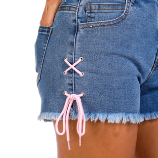 Thumbnail 3: GEMMA RAE Gemma Rae Juniors Fray Tied Denim Shorts 