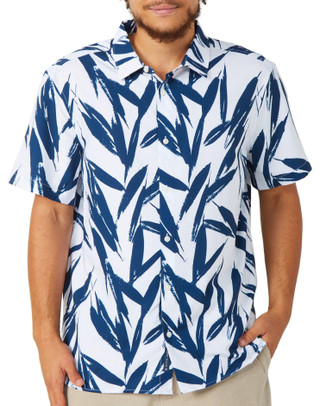 Thumbnail 1: Perry Ellis Perry Ellis Mens Short Sleeve Leaf Print Button Down Shirt 
