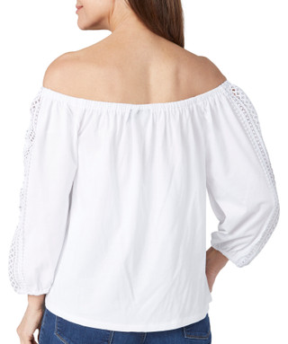 Thumbnail 4: Rafaella Rafaella Petite 3/4 Sleeve Lace Trim Off the Shoulder Top 