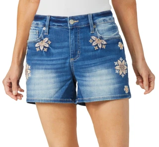 Thumbnail 1: MISS ME Miss Me Womens Mid Rise Embroidered Denim Shorts 