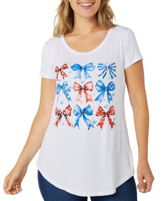Thumbnail 1: Scarlett Scarlett Womens Short Sleeve Patriotic Bows Print Top 