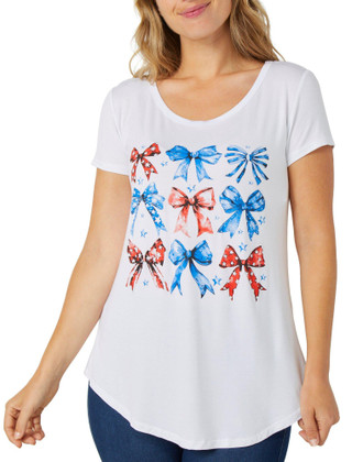 Thumbnail 2: Scarlett Scarlett Womens Short Sleeve Patriotic Bows Print Top 