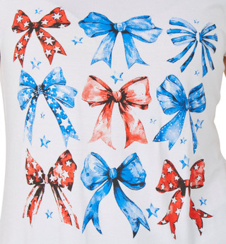 Thumbnail 4: Scarlett Scarlett Womens Short Sleeve Patriotic Bows Print Top 