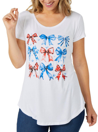 Thumbnail 3: Scarlett Scarlett Womens Short Sleeve Patriotic Bows Print Top 