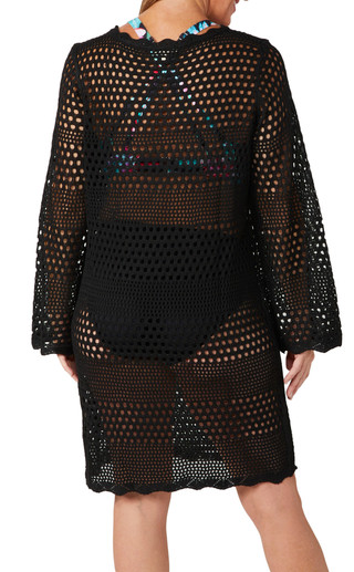 Thumbnail 2: TIDAL WAVE Tidal Wave Womens Long Sleeve Crochet Cover Up Dress 