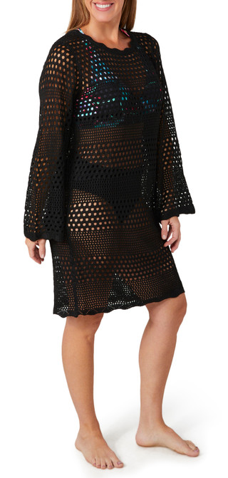 Thumbnail 3: TIDAL WAVE Tidal Wave Womens Long Sleeve Crochet Cover Up Dress 