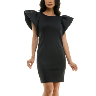 Thumbnail 1: Nina Leonard Nina Leonard Womens Short Scuba Ruffle Sleeve Dress 