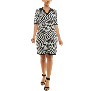 Thumbnail 1: Nina Leonard Nina Leonard Womens Elbow Sleeve Checkered Sweater Dress 