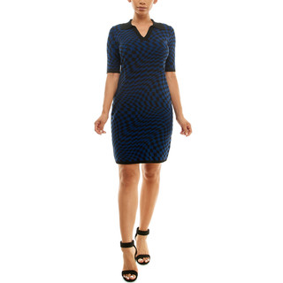 Thumbnail 2: Nina Leonard Nina Leonard Womens Elbow Sleeve Checkered Sweater Dress 