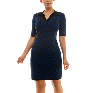 Thumbnail 4: Nina Leonard Nina Leonard Womens Elbow Sleeve Checkered Sweater Dress 