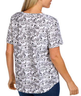 Thumbnail 2: Coral Bay Coral Bay Womens Short Sleeve Ring V-Neck Print Top 