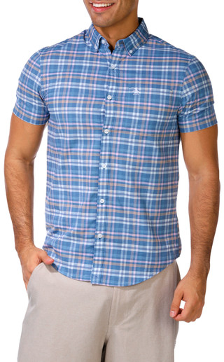 Thumbnail 1: PENGUIN Penguin Mens Short Sleeve Plaid Button Down Shirt 