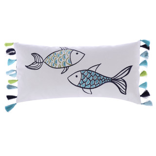 Thumbnail 1: Levtex Home Embroidered Fish with Tassels Coastal Decorative Pillow 