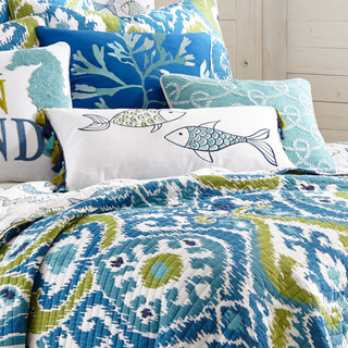 Thumbnail 2: Levtex Home Embroidered Fish with Tassels Coastal Decorative Pillow 