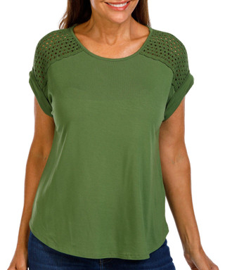 Thumbnail 1: RIO & RIAN Rio & Rian Womens Solid Short Sleeve Dolman Crochet Top 