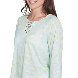 Thumbnail 10: Alfred Dunner Hearts of Palm Womens 3/4 Sleeve Lace Up Blouson Top 