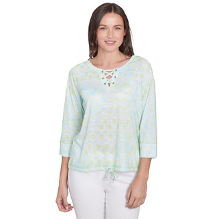 Thumbnail 2: Alfred Dunner Hearts of Palm Womens 3/4 Sleeve Lace Up Blouson Top 