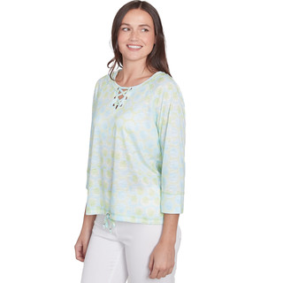 Thumbnail 8: Alfred Dunner Hearts of Palm Womens 3/4 Sleeve Lace Up Blouson Top 