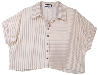 Thumbnail 2: DISCREET Discreet Juniors Short Sleeve Stripe Button Down Crop Top 
